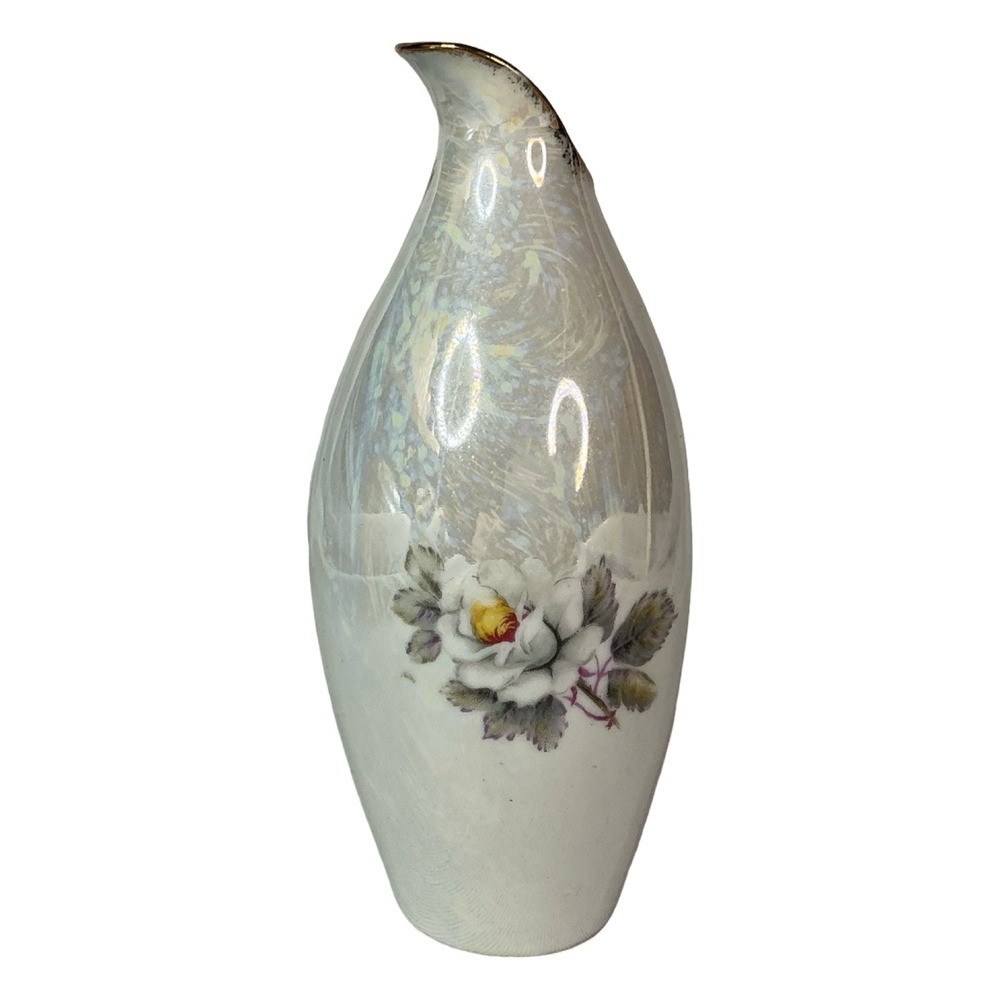 Vintage Cherry China Iridescent Lusterware Bud Vase Rose Made in Japan Gold Trim